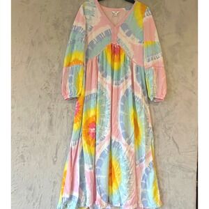 Crown & Ivy Pastel‎ Tie Dye Maxi Dress Boho Bohemian Long Sleeve Medium